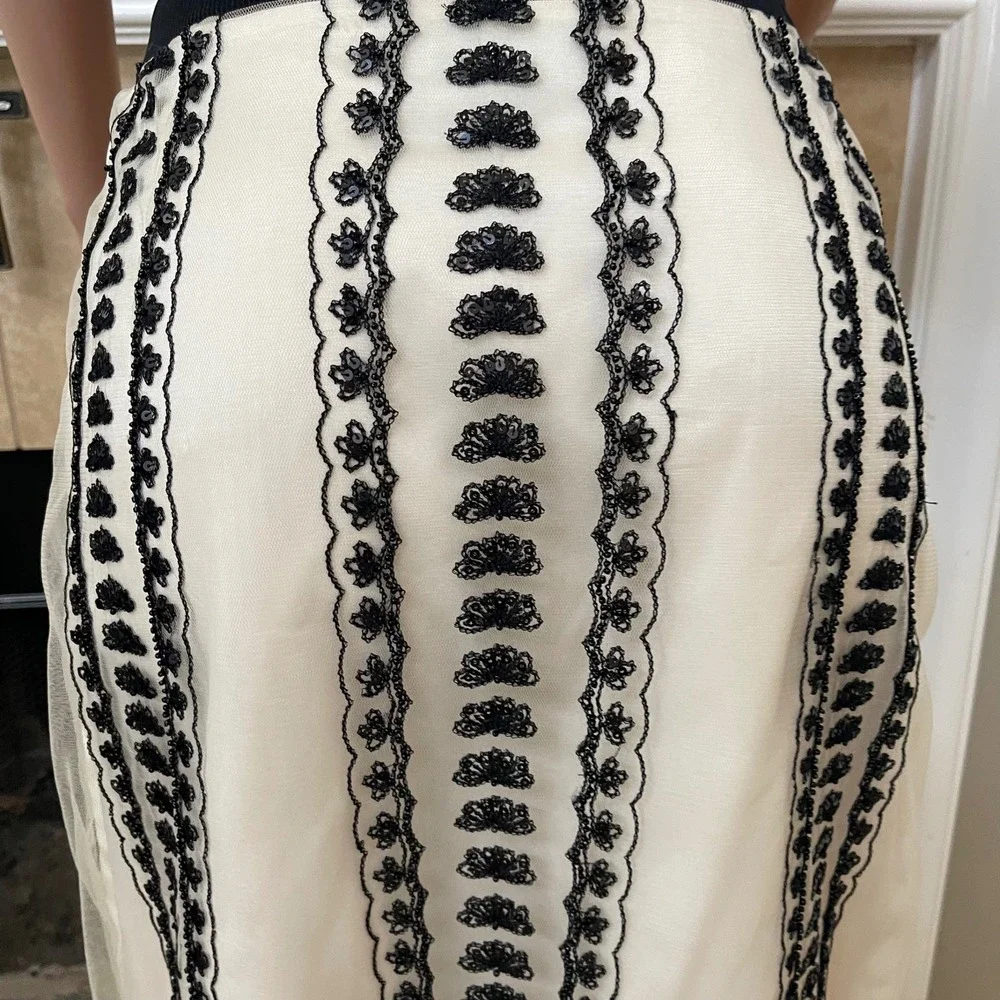 SHANI designer nylon Fairy‎ beaded cream black embroidery sequin ruffle skirt 10